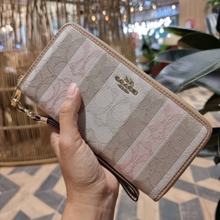 COACH C8313 LONG ZIP AROUND WALLET WITH SIGNATURE JACQUARD WITH STRIPES