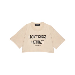 VERY VERY SEXY "i dont chase i attract" Oversized Crop Tee (Beige)