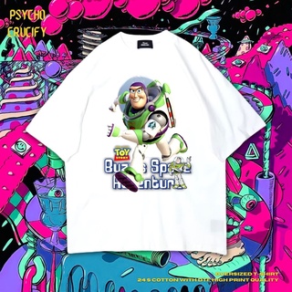 tshirtเสื้อยืดคอกลมฤดูร้อนเสื้อยืด ขนาดใหญ่ พิมพ์ลาย Psycho Crucify Buzzs Space Adventure สําหรับผู้ชาย | สีขาว | Buzz