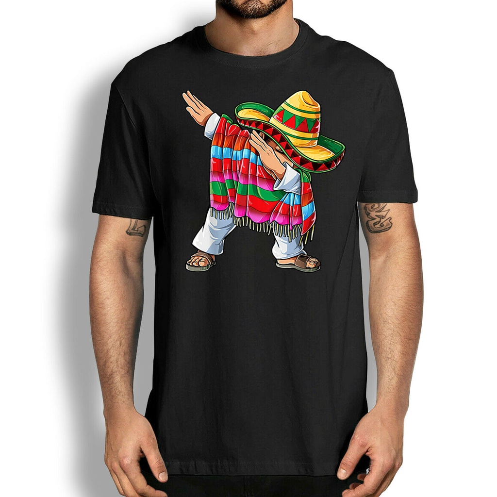 คอลูกเรือเสื้อยืด-พิมพ์ลาย-mexicano-dabbing-mexican-poncho-cinco-de-mayo-sombrero-แฟชั่นตลก-สําหรับผู้ชายs-5xl