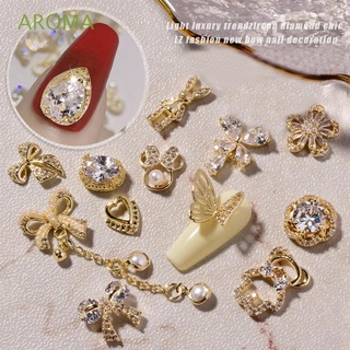 Aroma จี้ไข่มุก พลอยเทียม รูปดาว ดาว เพชร หมี โลหะ หรูหรา สําหรับตกแต่งเล็บ DIY