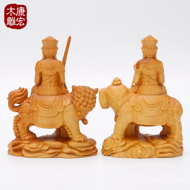 kanghong-yueqing-boxwood-ไม้แกะสลัก-manjusri-samantabhadra-ห้องนั่งเล่นทางเข้าร้านค้าเคาน์เตอร์เครื่องประดับนำโชค-h8e9