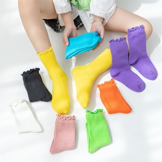 สินค้า ถุงเท้าผ้าฝ้ายนุ่มสีชมพูถุงเท้านักเรียนถุงเท้าเด็ก