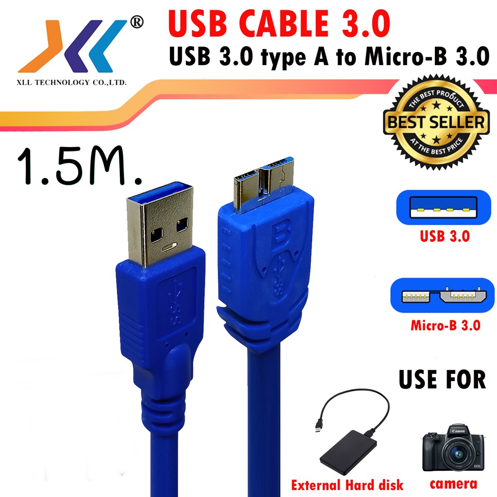 ภาพหน้าปกสินค้าXLL USB3.0 Type A to Micro-B Cable ความยาว 1.5 เมตร ใช้ต่อ External Harddisk รหัสusb3604