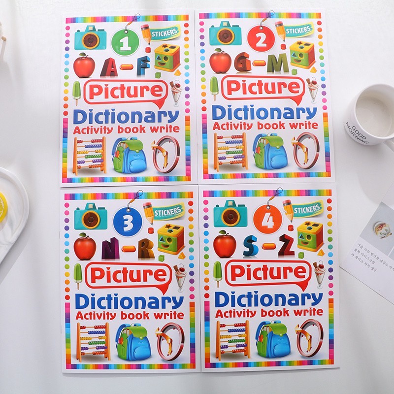 หนังสือ-แบบฝึกหัด-สติกเกอร์-picture-dictionary-activity-book-write-a-z-สีทุกหน้า