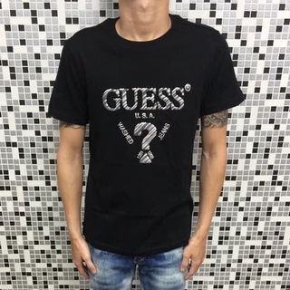 เสื้อยืดสีขาวGuess เสื้อยืดลําลอง แขนสั้น คอกลม พิมพ์ลาย สําหรับผู้ชาย และผู้หญิง