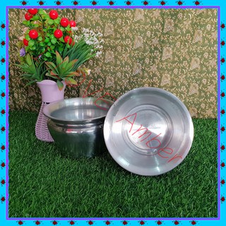 Aluminum potty potty Set 2 pcs.กระโถนอลูมิเนียม 18 cm.เคลือบเหลือง กาละมัง ถาดนึ่ง ถ้วยตวง อ่างอาหาร กระโถน, ตราเพนกวิน,