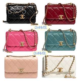 💯ของแท้ CHANEL 19Bag series double gold beads mini chain coin purse shoulder messenger bag