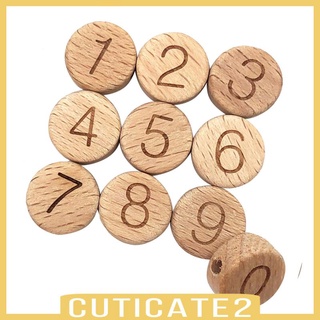 [cuticate2] ลูกปัดไม้ ทรงกลม ลายตัวอักษรตัวเลข สําหรับทําเครื่องประดับ 10 ชิ้น