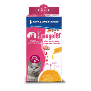 ChangeTer เช้นจ์เตอร์ ขนมแมวเลียที่เป็นมิตรต่อไต สูตรบำรุงกระดูกและข้อ/ ปลาแซลมอนและโกจิเบอร์รี่ 10g x 4 ซอง (แพ็ค 6)