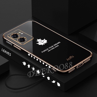 เคสโทรศัพท์มือถือ OPPO A77 5G / A57 / A76 / A96 4G 5G 2022 New Phone Case Maple Leaf Back Cover with Hand Neck Rope Softcase Black Smartphone Casing OPPOA77 OPPOA76 OPPOA57