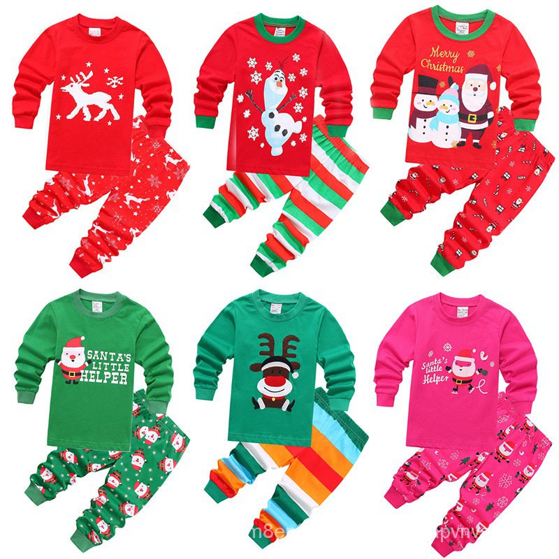 ภาพหน้าปกสินค้าใหม่ชุดชุดนอนเด็กผ้าฝ้ายคริสต์มาส เสื้อ+กางเกง   ชายและหญิงเด็กChristmasซานตาคลอสแขนยาวชุดบริการบ้านบางๆ