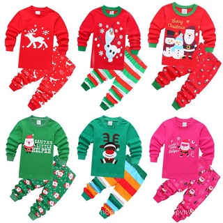 ภาพขนาดย่อของสินค้าใหม่ชุดชุดนอนเด็กผ้าฝ้ายคริสต์มาส เสื้อ+กางเกง   ชายและหญิงเด็กChristmasซานตาคลอสแขนยาวชุดบริการบ้านบางๆ