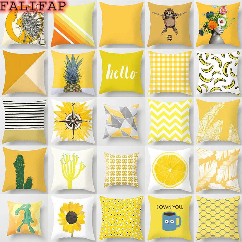 ภาพหน้าปกสินค้าFalifap ปลอกหมอนแฟชั่นสีเหลืองขนาด 45x45 ซม