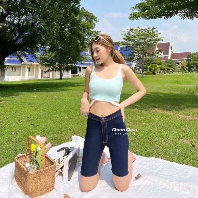 กางเกงยีนส์เอวสูง-3-ส่วน-สียีนส์เข้ม-แบรนด์-punny-jeans-งานป้ายทุกตัว