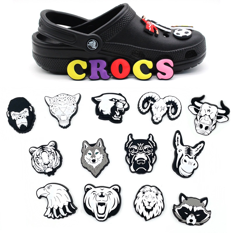 ใหม่-ตัวติดรองเท้า-crocs-jibbitz-รูปหัวสัตว์-คลาสสิก-สีดํา-และสีขาว-diy-อุปกรณ์เสริม-สําหรับตกแต่งรองเท้าแตะ-crocs