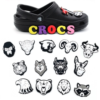 ใหม่ ตัวติดรองเท้า Crocs Jibbitz รูปหัวสัตว์ คลาสสิก สีดํา และสีขาว DIY อุปกรณ์เสริม สําหรับตกแต่งรองเท้าแตะ Crocs