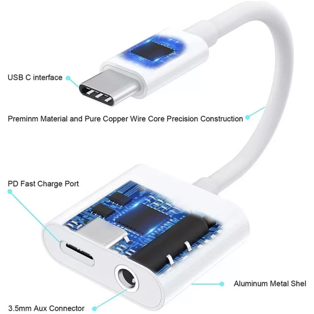 หางหนู-type-c-to-audio-3-5-usb-c-สายแปรงหูฟัง-แปลงชาร์จและต่อหูฟัง-3-5-mmได้พร้อมกัน-ใช้ได้กับไอแพด-samsungสายแปรงหูฟั