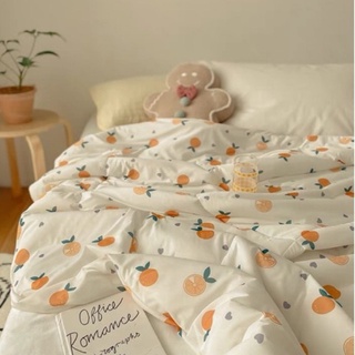 ชุดผ้าปูที่นอนพร้อมผ้านวม "ครีมล้วนลายส้มมินิมอล"