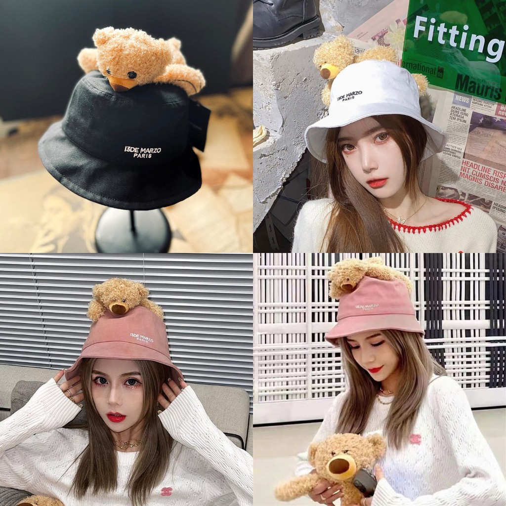ราคาและรีวิวหมวกหมี หมวกบักเก็ต หมวกแฟชั่น หมวกบักเก็ตมีสายเวอร์ชั่นเกาหลี
