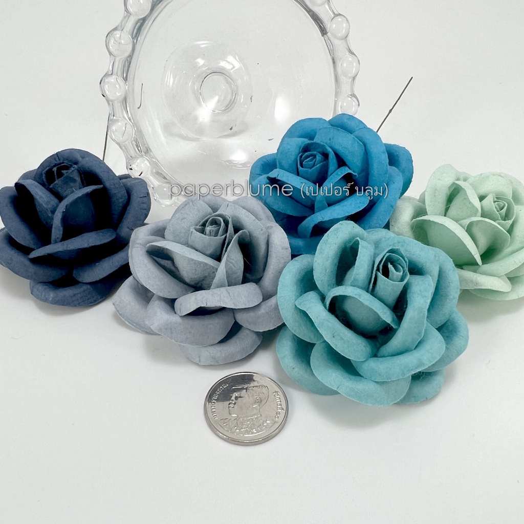 50mm/5 ซม/2 นิ้ว โทนสีฟ้า ดอกไม้กระดาษสา งานประดิษฐ์ งานแต่ง Mulberry