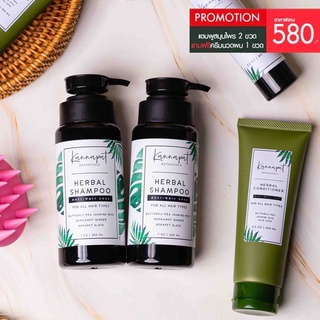 Kannapat Botanicals แชมพูสมุนไพรกานต์นภัส โปร 2แถม1 แชมพูรักษาผมร่วง 2 ขวด แถมฟรีครีมนวดบำรุงผม1หลอด