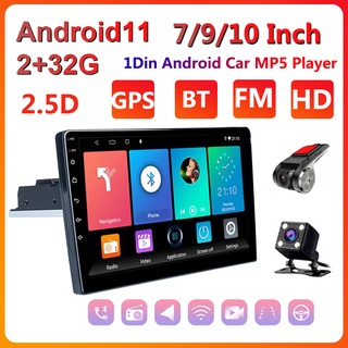 Quad Core เครื่องเล่น MP5 วิทยุ FM บลูทูธ 7 9 10 นิ้ว Android11 1DIN GPS นําทาง WIFI 2GB+32GB ปรับได้ สําหรับรถยนต์