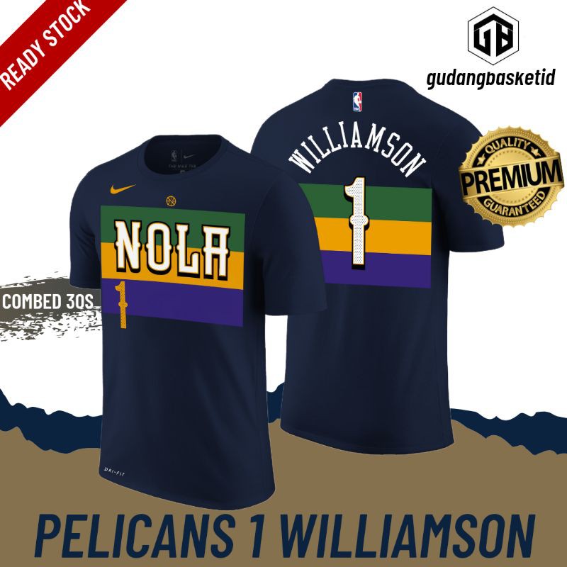 เสื้อยืดพิมพ์ลายแฟชั่นเสื้อยืด-nike-nba-basketball-gametime-new-orleans-1-williamson-sports-pelicans-สําหรับผู้ชาย