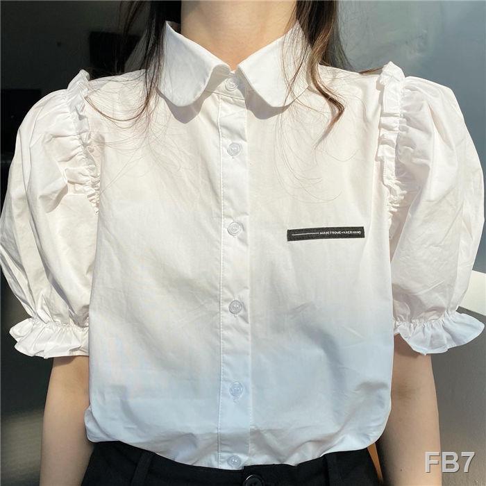 เสื้อครอป-2022-ฤดูร้อนใหม่แนวโน้มการออกแบบความรู้สึกพัฟแขนสีทึบเสื้อแขนสั้นผู้หญิงอ่อนโยนสไตล์เกาหลีสไตล์เก๋-top