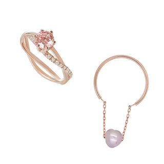 A.CEMI Swirl Ring + Pearl Drop Ring Set