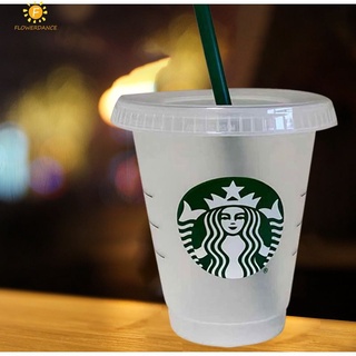 Starbucks ถ้วยนำมาใช้ใหม่แก้วพลาสติกที่มีฝาปิดใส Starbuck แก้วเด็กฟางถ้วยถ้วยกาแฟคลาสสิก473มิลลิลิตร/16ออนซ์ดื่มขวด flowerdance