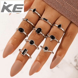 Jewelry Dark Punk Black Diamond Vintage Metal 10-Piece Exaggerated Ring for girls for women lo