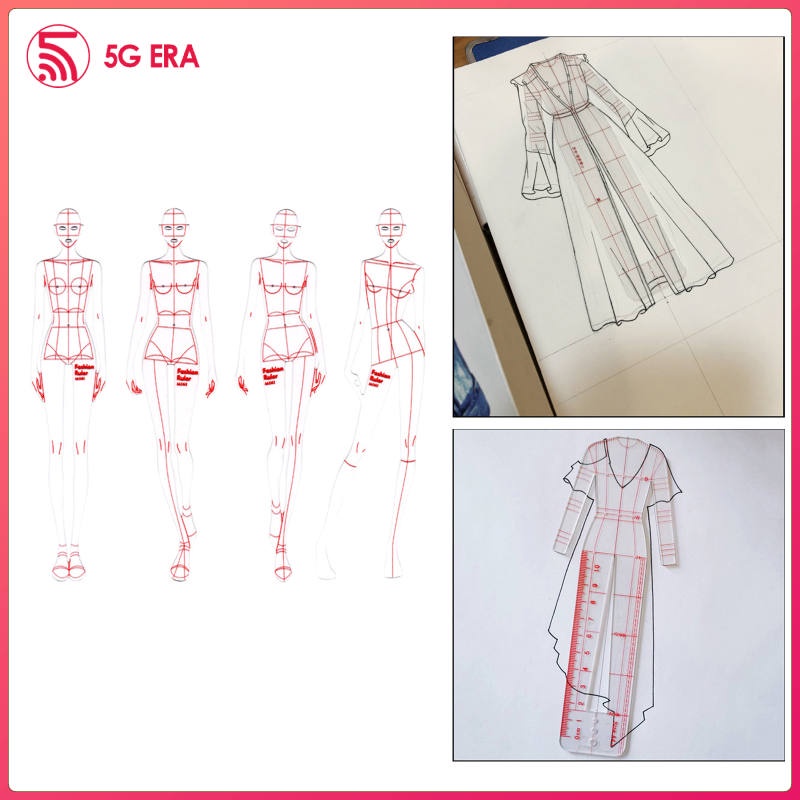 ภาพหน้าปกสินค้า4Pcs Fashion Drawing Template Ruler Set, Woman Sewing Humanoid Patterns Design, Clothing Measuring French Curve Rulers A4 Pattern Paper Draft Drawings จากร้าน wishshopeezzxh.th บน Shopee