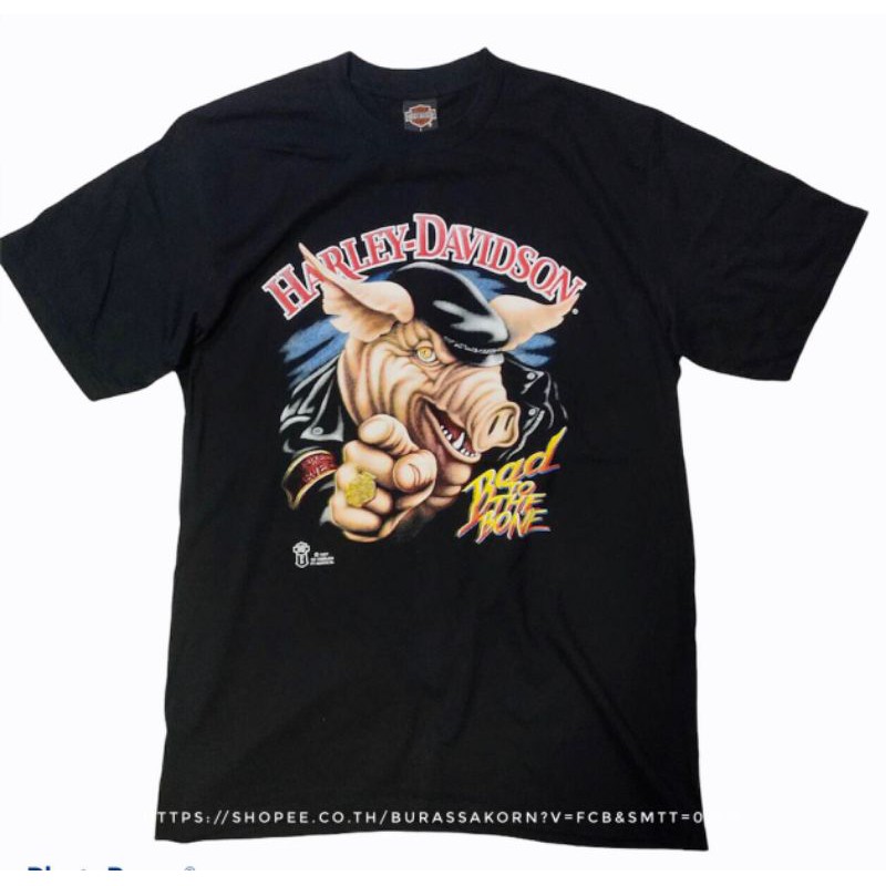 เสื้อยืดผ้าฝ้ายพรีเมี่ยมเสื้อยืดharleydavidson-หมูขี้นิ้ว