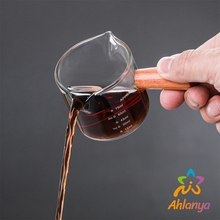 Ahlanya แก้วช็อต Espresso Shot ด้ามจับไม้ ขนาด 70 ml  และ 75 mlสินค้าพร้อมส่ง Measuring cup