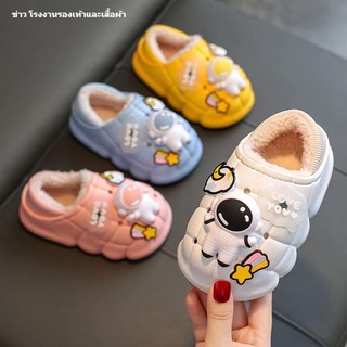 รองเท้าผ้าฝ้ายสำหรับเด็กฤดูหนาว    New girl/home/waterproof and non-slip bag with fleece warm cotton slippers