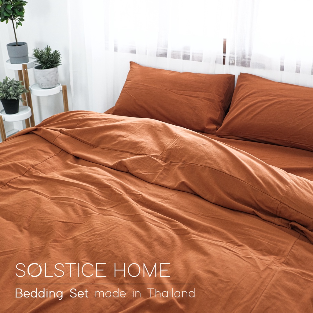 ภาพหน้าปกสินค้าชุดผ้าปูที่นอน + ปลอกผ้านวม + ปลอกหมอน Solstice Home ผ้าฝ้าย 100% สไตล์ญี่ปุ่นสีพื้น มินิมอล - ขนาด 3.5 / 5 / 6 ฟุต