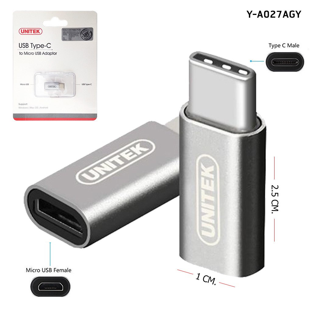 UNITEK ADAPTER USB3.1 Type-C to Micro Adaptor Y-A027CGY ประกัน 2 ปี ...
