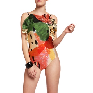 Angelys Balek ชุดว่ายน้ำ  Printed Ruffle Swimsuit  รุ่น FW20SW00403205 สีส้ม