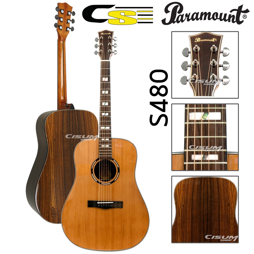 paramount-รุ่น-s480-กีตาร์โปร่ง-ทรงdreadnought-คุณภาพงานดีเกินราคา-สเปคไม้หน้าแท้-ซีดาร์-ไม้หลังและข้าง-โบโคเต้