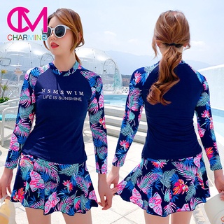 CM ชุดว่ายน้ำ เสื้อแขนยาว กระโปรงกางเกง สวยเก๋ สีสันสดใส รุ่น Q928