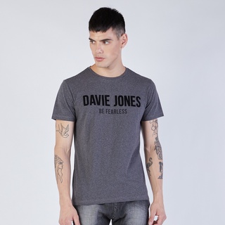 DAVIE JONES เสื้อยืด เบสิค สกรีนโลโก้ สีเทา (ตัวอักษรสีดำกำมะหยี่) Logo T-Shirt MTSLG0005CD