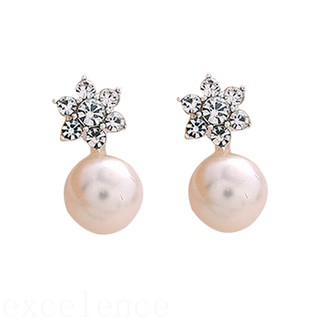 1 Pair Women Girls Snowflakes Earrings Imitation Pearls Flower Stud Earrings Crystal Ear Studs ELEN