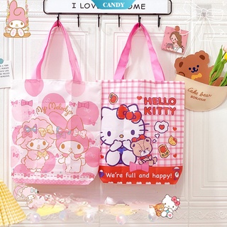 SANRIO Eco กระเป๋าผ้าแคนวาส ลายการ์ตูน My Melody Hello Kitty แบบพกพา [CAN]