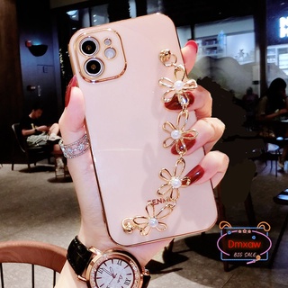 เคสโทรศัพท์มือถือ ซิลิโคนนิ่ม ลายดอกไม้ พร้อมสายคล้อง ประดับมุก สําหรับ Motorola Moto Edge 20 E7 Power Plus E6S 2020