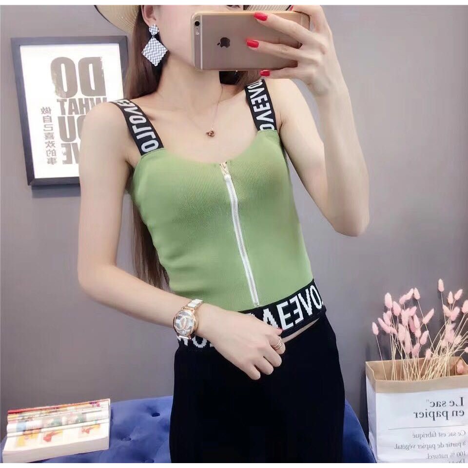 best-clothes-พร้อมส่ง-ใหม่-c004-เสื้อสายเดี่ยวเสื้อไหมพรมแบบมีซิปสายลายตัวอักษ