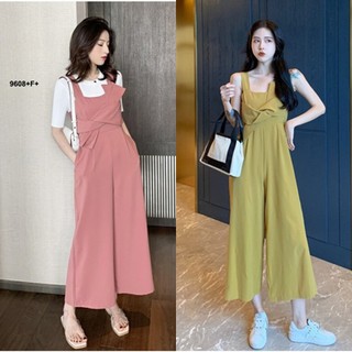 ติดตามร้านลด20บ.*สอบถามก่อนสั่ง*TW9608    Jumpsuit จั้มสูทสายเดี่ยวขายาว ผ้าซาร่าสีพื้น กางเกงทรงกระบอก