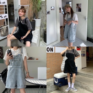 สินค้า Many Jeans Short Overalls เอี๊ยมกางเกงยีนส์ขาสั้นสียีนส์ และสีดำ