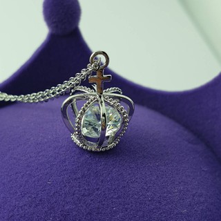XXถูกมากXX AC_Jewelry สร้อยคอจี้เพชร CZ Diamond ยาว 45 cm. รูปมงกุฎ มีเม็ดอยู่ด้านใน ขนาด 1 x 1.5 cm ตัวเรือนเงิน