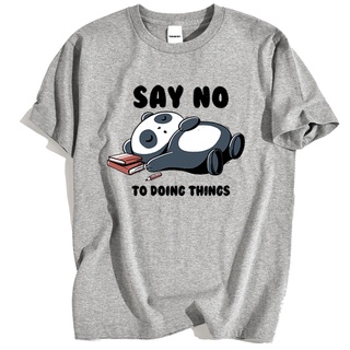 ROUNDคอลูกเรือNeckเสื้อยืด พิมพ์ลายการ์ตูนแพนด้า Say No To Doing Things แฟชั่นสําหรับผู้ชาย-4XL